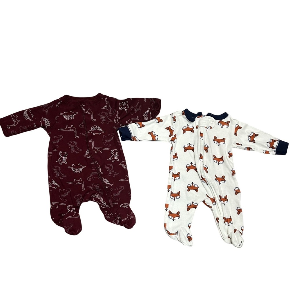 Lot of 2 PREEMIE Yoga Sprout Wonder Nation Footed Zip Sleeper Fox Dinosaur Print